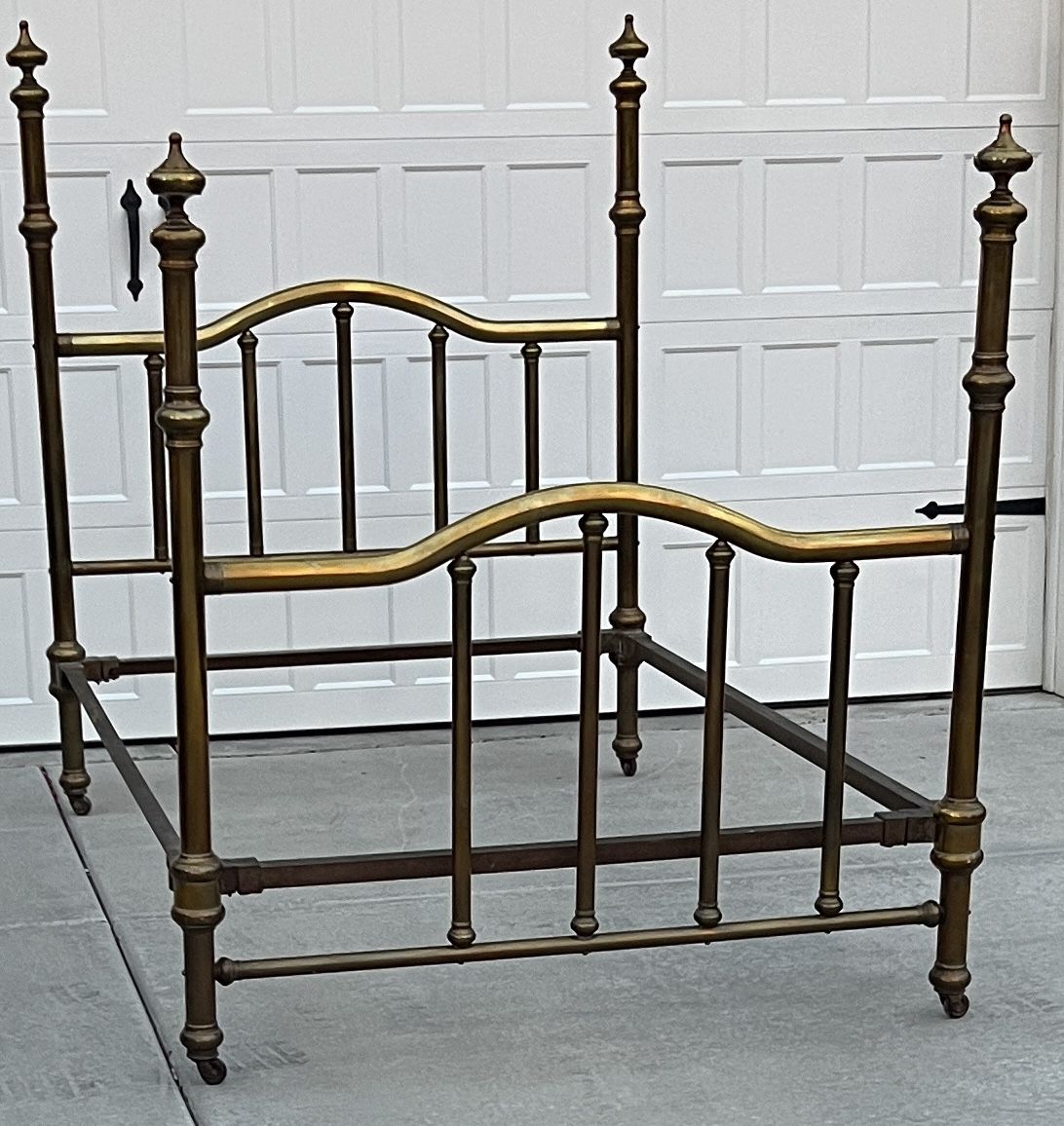 Antique Brass Full Size Four Poster Bed Frame Headboard, Footboard & Rails