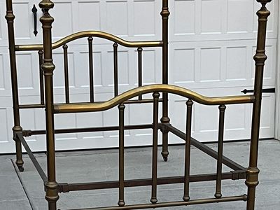 Antique Brass Full Size Four Poster Bed Frame Headboard, Footboard & Rails