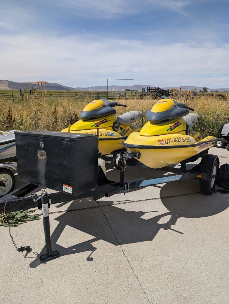 1997 Sea-Doo Bombardier XP Personal Watercraft Jet Skis with Double Trailer and Covers