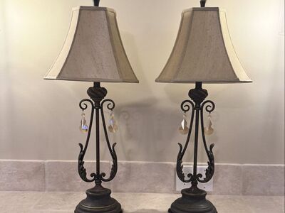 2/ea 35" Tall Uttermost Distressed Oil Rubbed Bronze Cassia Table Lamp Set
