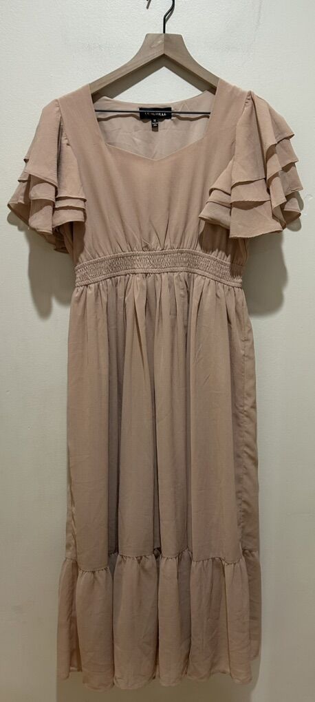 Deauville Maxi Ruffle Short Sleeve Dress Medium