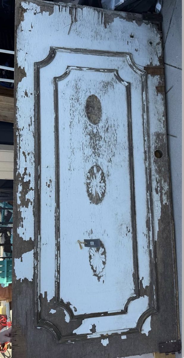 Vintage Architectural Salvage Interior Door, Ornate Carvings, 32x80 inch, Distressed White