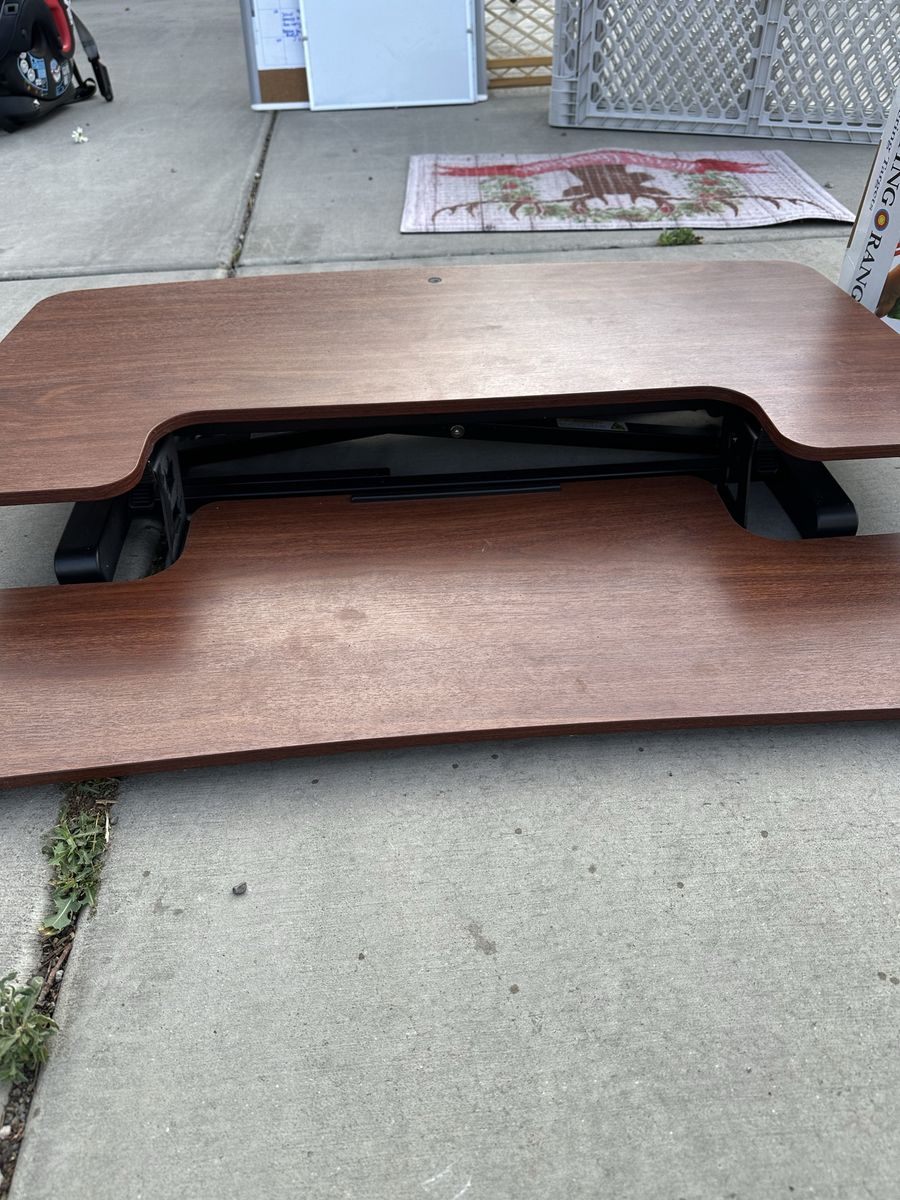 Standing Desk Converter - Adjustable Height Sit-Stand Workstation in Wood Finish