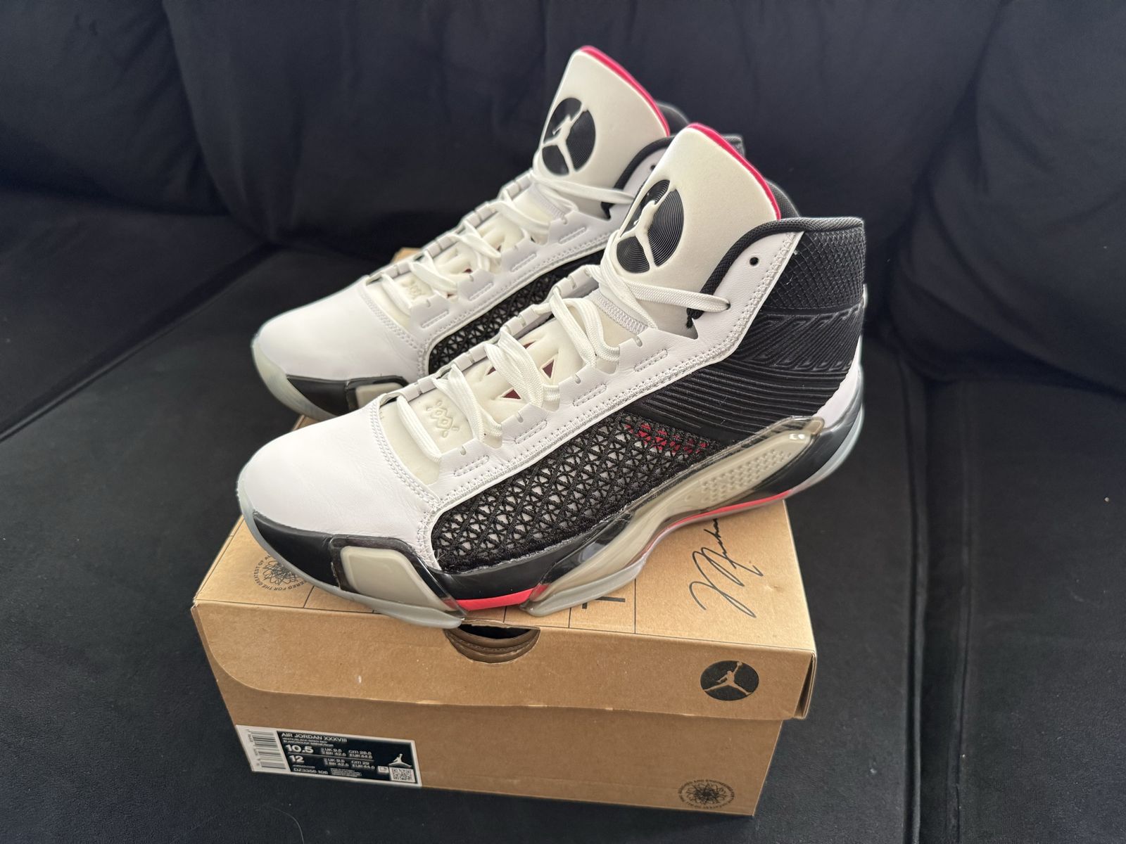 Nike Air Jordan XXXVIII 38 White Black Siren Red Mens 10.5