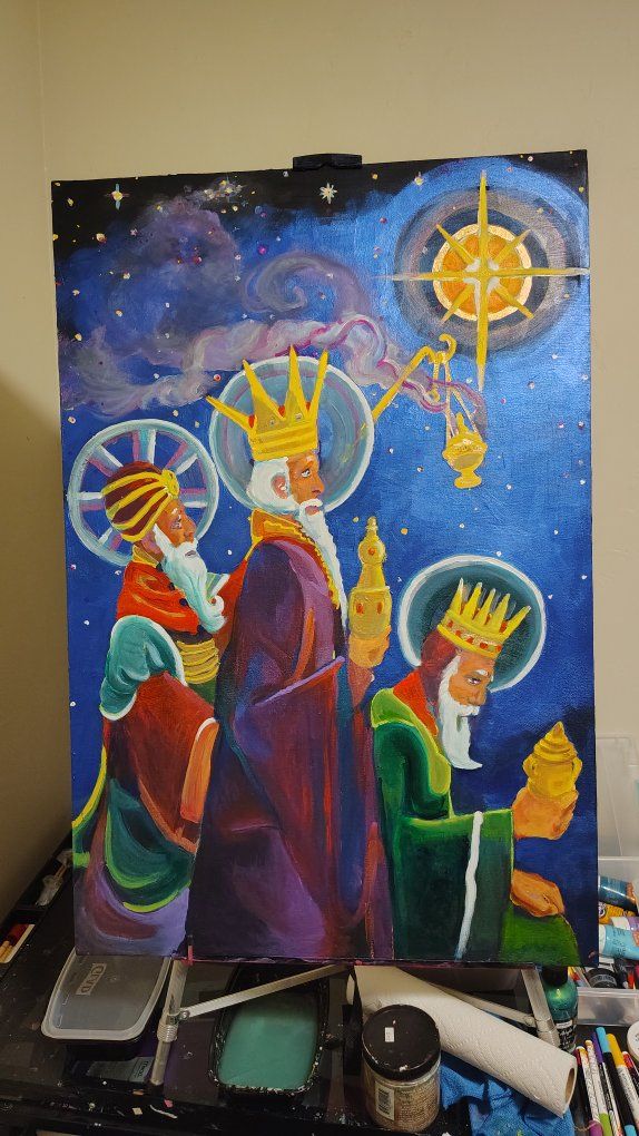 Acrylic Painting by Original artist Aaron Tippetts Three Kings/Wise Men Christmas Canvas Art - Unique Holiday Decor