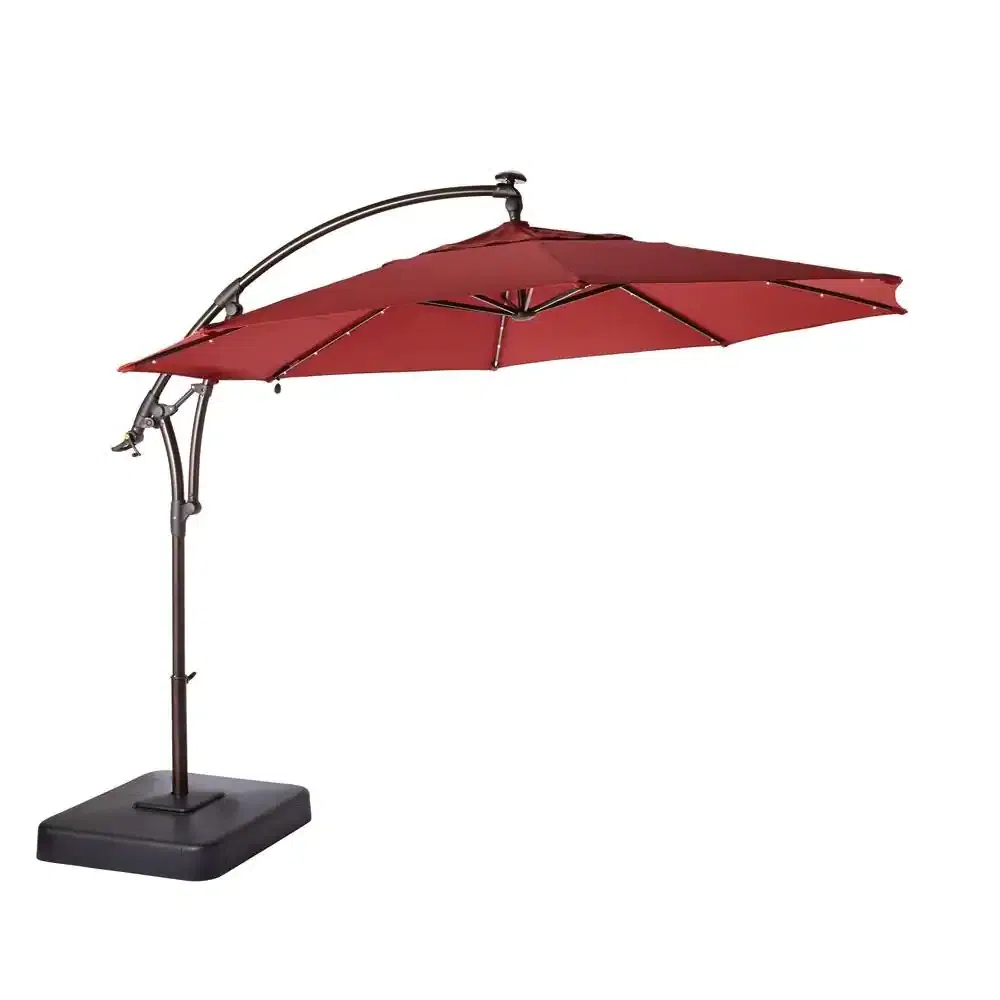 New - Hampton Bay 11 ft Patio Umbrella - Solar LED / Chili Red