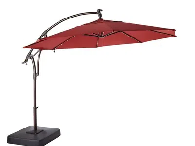 New - Hampton Bay 11 ft Patio Umbrella - Solar LED / Chili Red