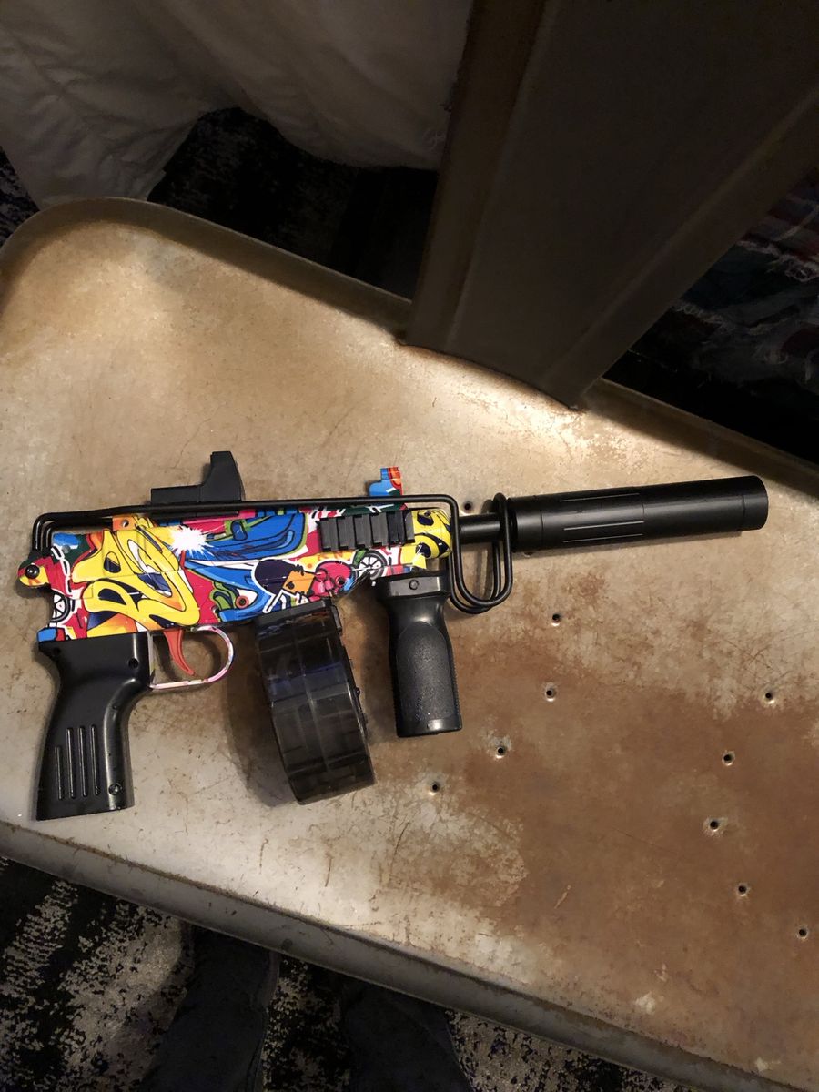 Graffiti Print Toy Gel Blaster with Drum Magazine and Extension Stock