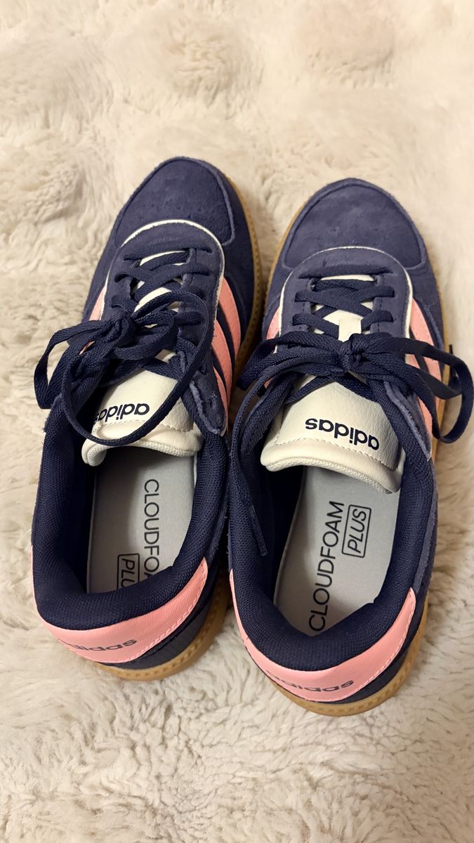 Adidas Women's Cloudfoam Plus Navy & Pink Suede Sneakers Size 7.5