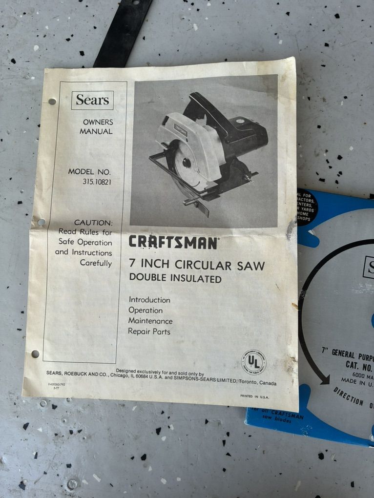 Free Craftsman 7” Circular Saw