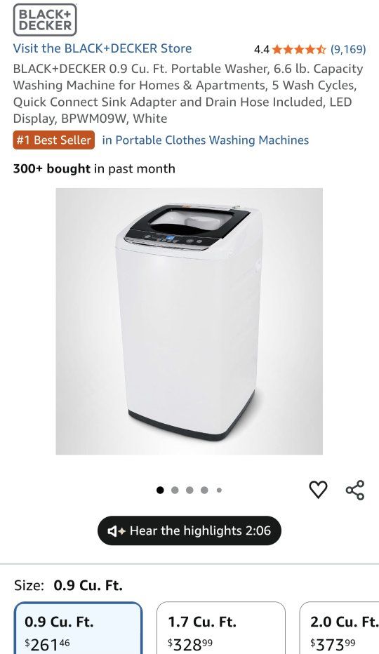 Small .9Cu. Ft. Washing Machine