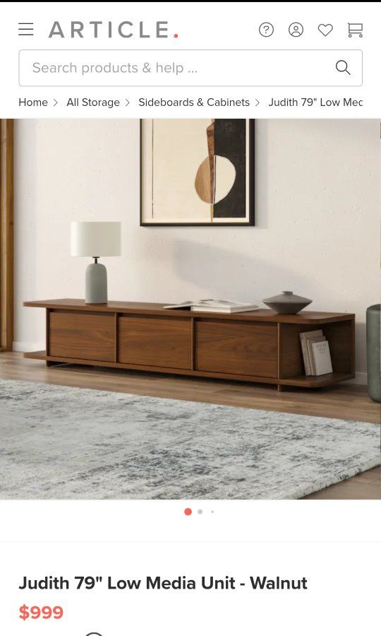 NEW IN BOX Article Judith 79" Low Media Unit - Walnut
