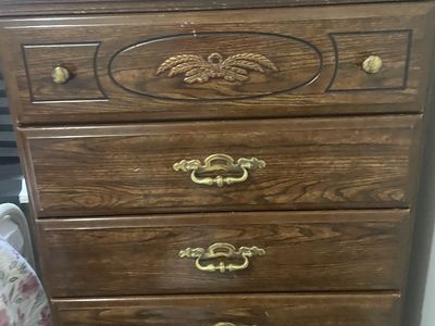 Traditional Dark Wood 5-Drawer Tall Dresser Chest with Brass Hardware