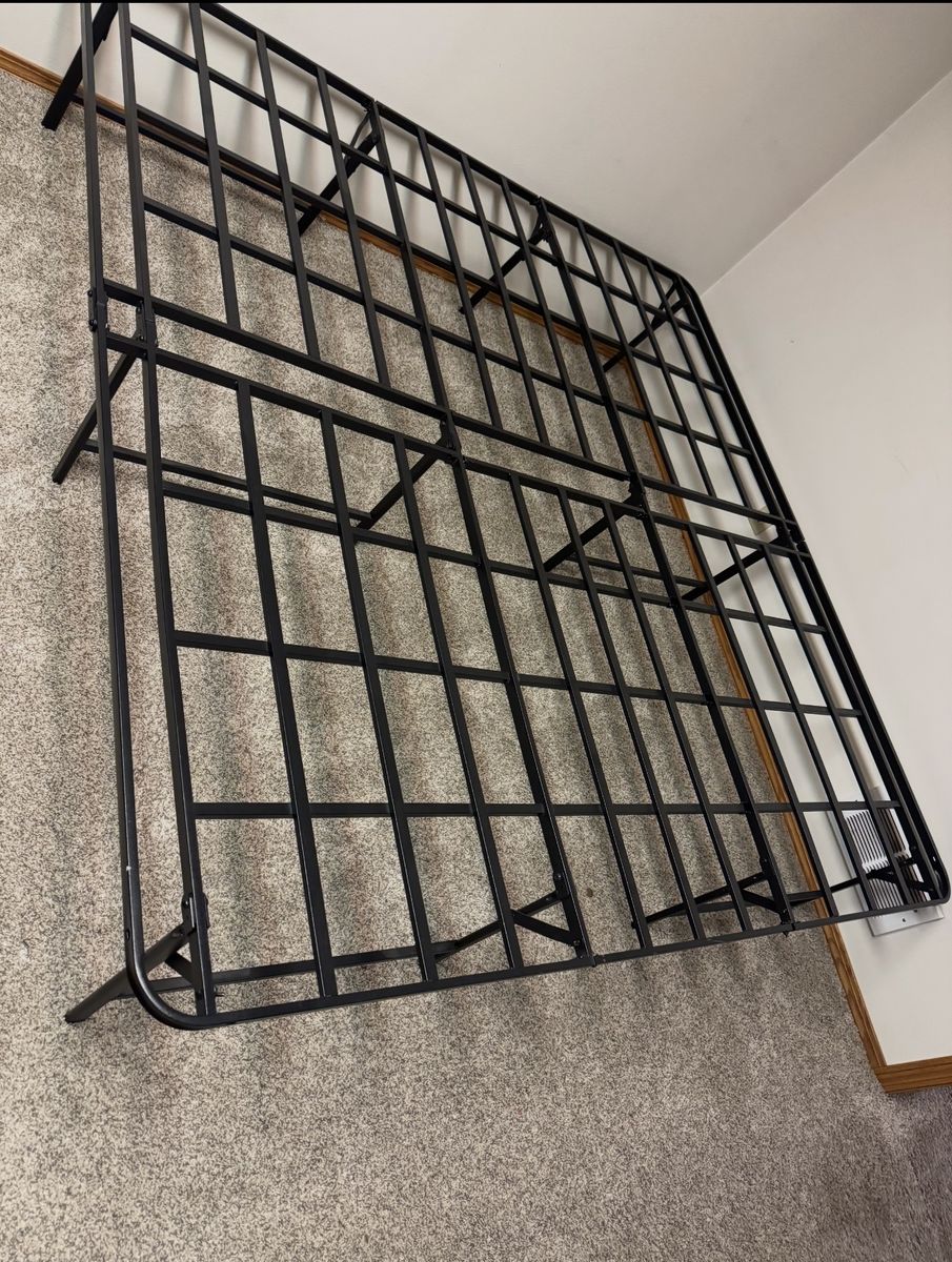 King size Black Metal Platform Bed Frame Folding Mattress Foundation