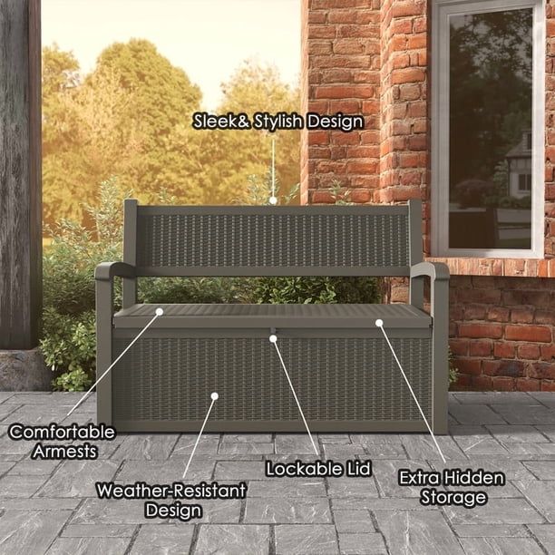 70 Gallon Storage Bench Deck Box for Patio Furniture with Armrest Bench Outdoor Storage Water-Resistant Deck Box