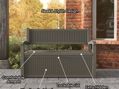70 Gallon Storage Bench Deck Box for Patio Furniture with Armrest Bench Outdoor Storage Water-Resistant Deck Box