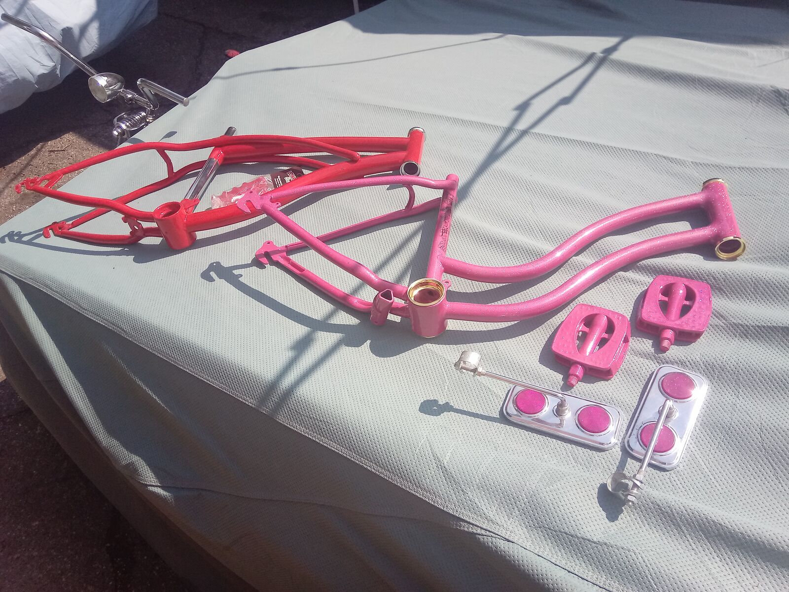 Custom painted 20 inch 1970's era Schwinn my fair lady lowrider bike bicycle frame and matching pedals and mirror set