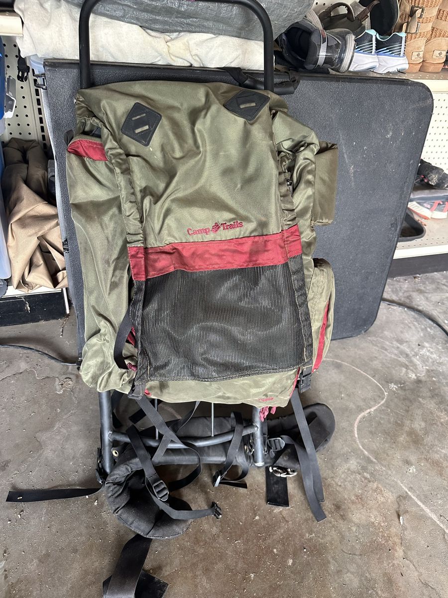 Camp Trails External Frame Backpack - Olive Green/Red Hiking & Camping Pack