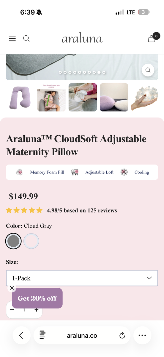 Araluna CloudSoft Adjustable Maternity Pillow | Like New | $150 Retail