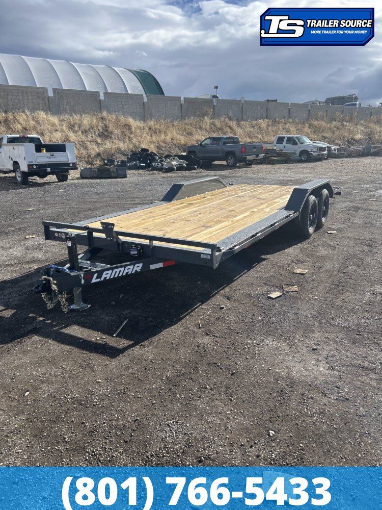 8.5x20 Lamar CC Wide Body w/ Drive Over Fenders Flatbed Car Hauler Trailer - 10K GVWR - D-Rings
