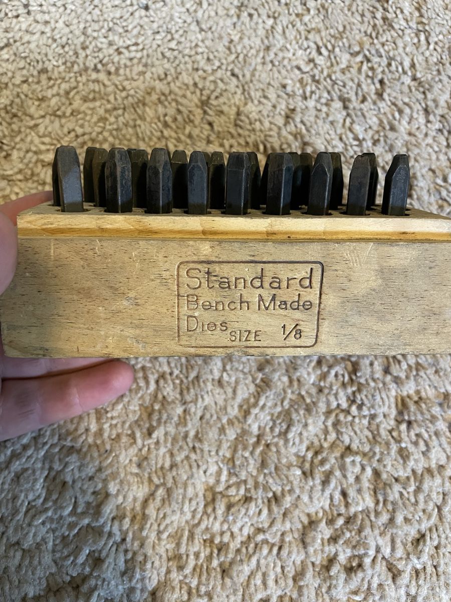 Standard Bench Made Metal Stamp Dies Set 1/8 Inch Letter Punches in Wood Block
