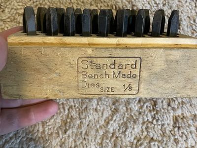 Standard Bench Made Metal Stamp Dies Set 1/8 Inch Letter Punches in Wood Block