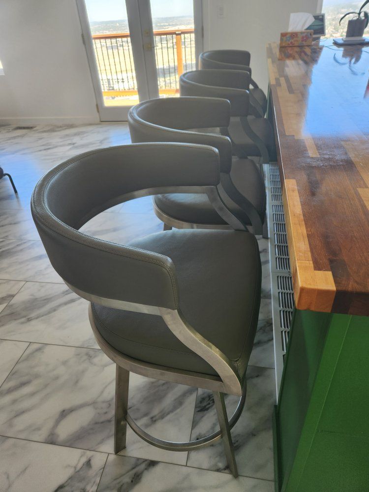 (4) grey bar stools chairs 26" seat height