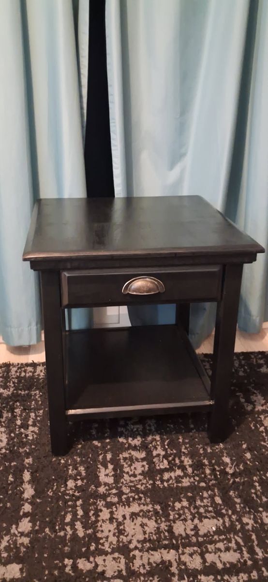 Black Wooden End Table with Drawer & Shelf