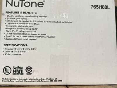 NuTone exhaust fan/light/heater combo