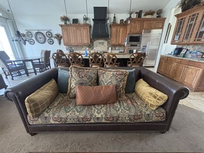 Leather/upolstered Couch 89"Long 43"deep3'high