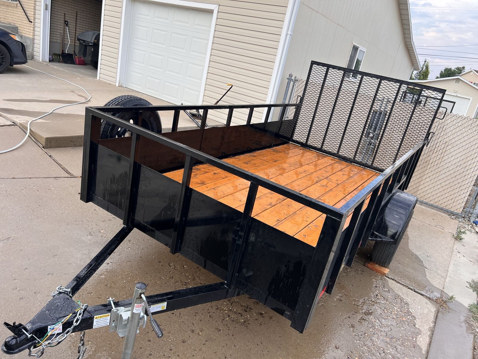 Utility Trailer - Black Single Axle with Spare Tire & Wood Bed