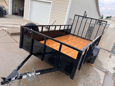 Utility Trailer - Black Single Axle with Spare Tire & Wood Bed