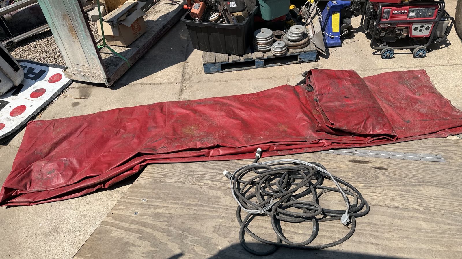Large Red Heavy-Duty Vinyl Flatbed Trailer Tarp with Integrated Straps 24x40