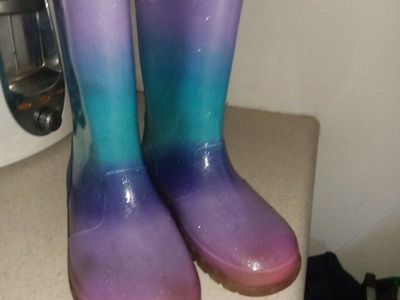 Girls Rainbow Glitter Rain Boots Size Youth 8
