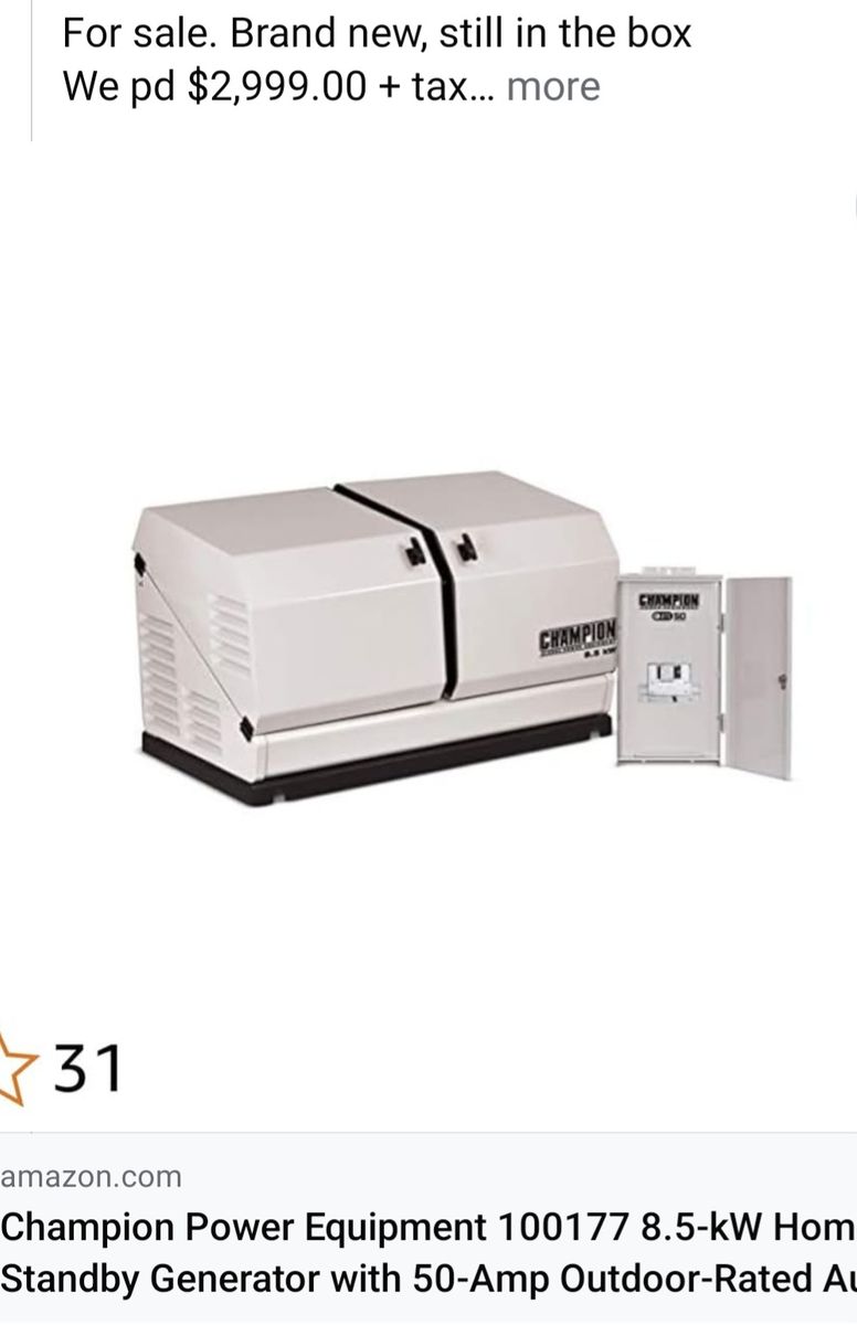 Home generatorFor sale. Brand new, still in the box We pd $2,999.00 + tax Make an offer