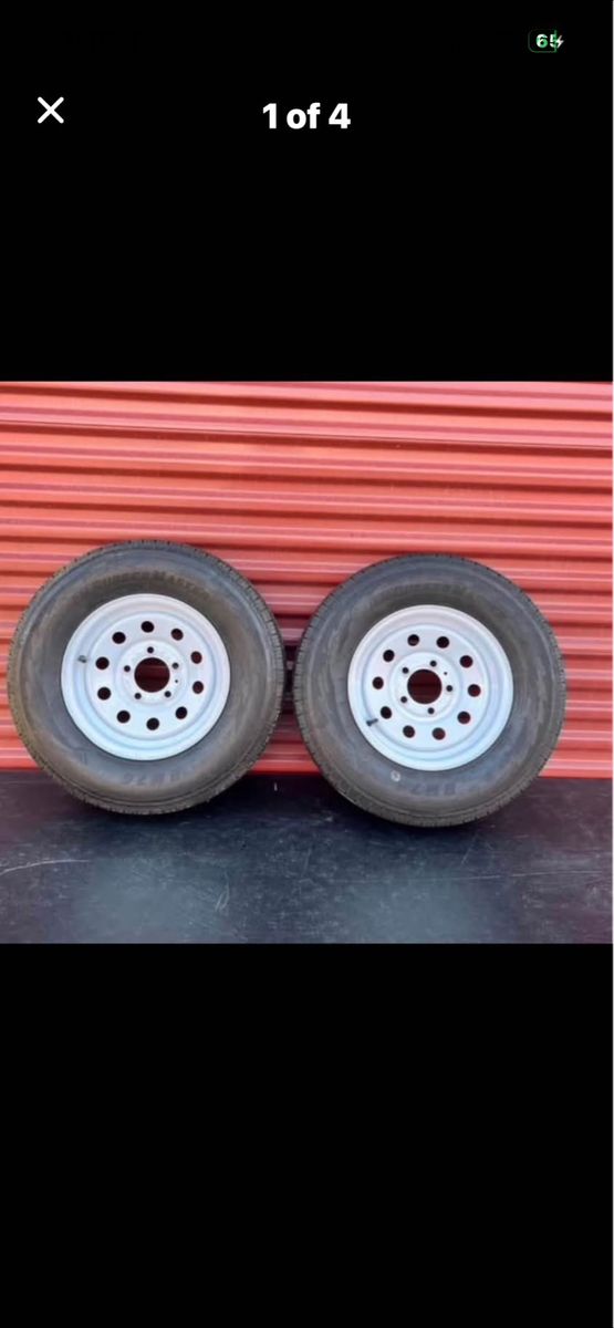 Brand New RubberMaster ST 185/75 R 13 Trailer Tires Mounted on New White Spoke Wheels  5 on 4.5  $160 for Set of 2