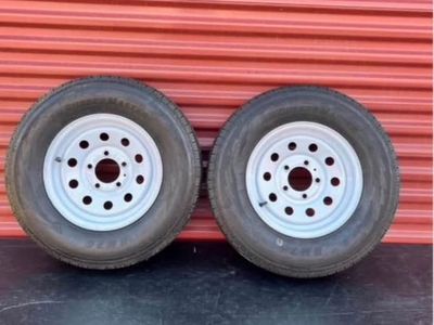 Brand New RubberMaster ST 185/75 R 13 Trailer Tires Mounted on New White Spoke Wheels 5 on 4.5 $160 for Set of 2