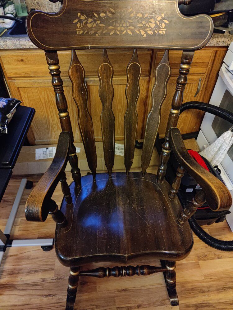 Wooden Rocking Chair with Gold Trim