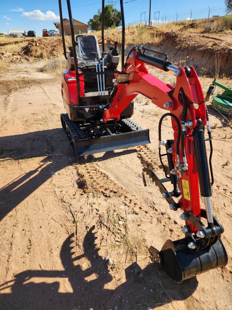 SD line SDEE22 Mini Excavator with Canopy, Bucket, and Mechanical Thumb Attachment