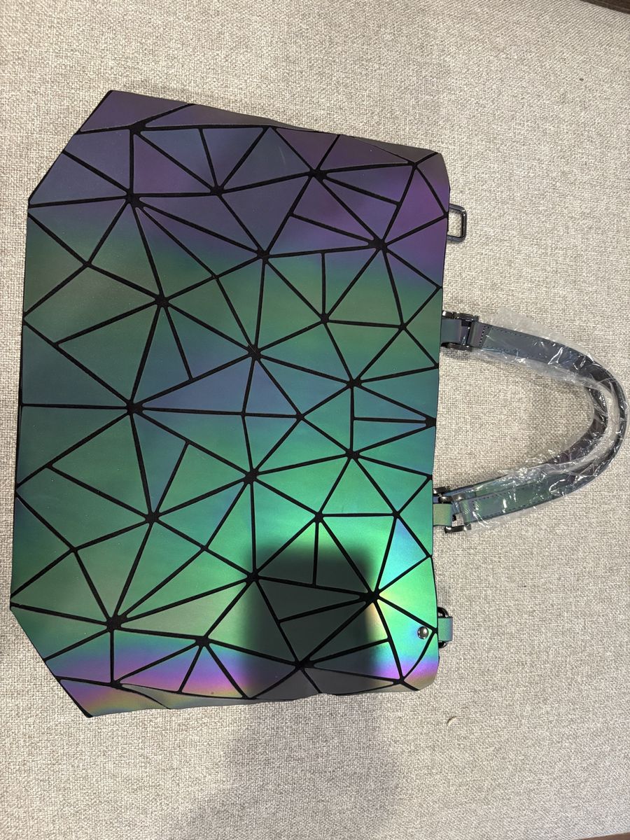 Geometric Luminous Reflective Tote Bag Handbag Purse with Shoulder Strap, New