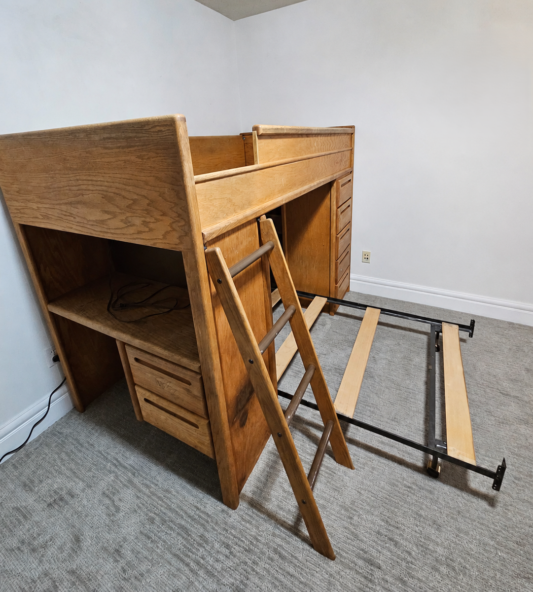 Solid-Oak Bunk Bed w/ Integrated Desk, Drawers, Ladder & Shelves | Space-Saving Design