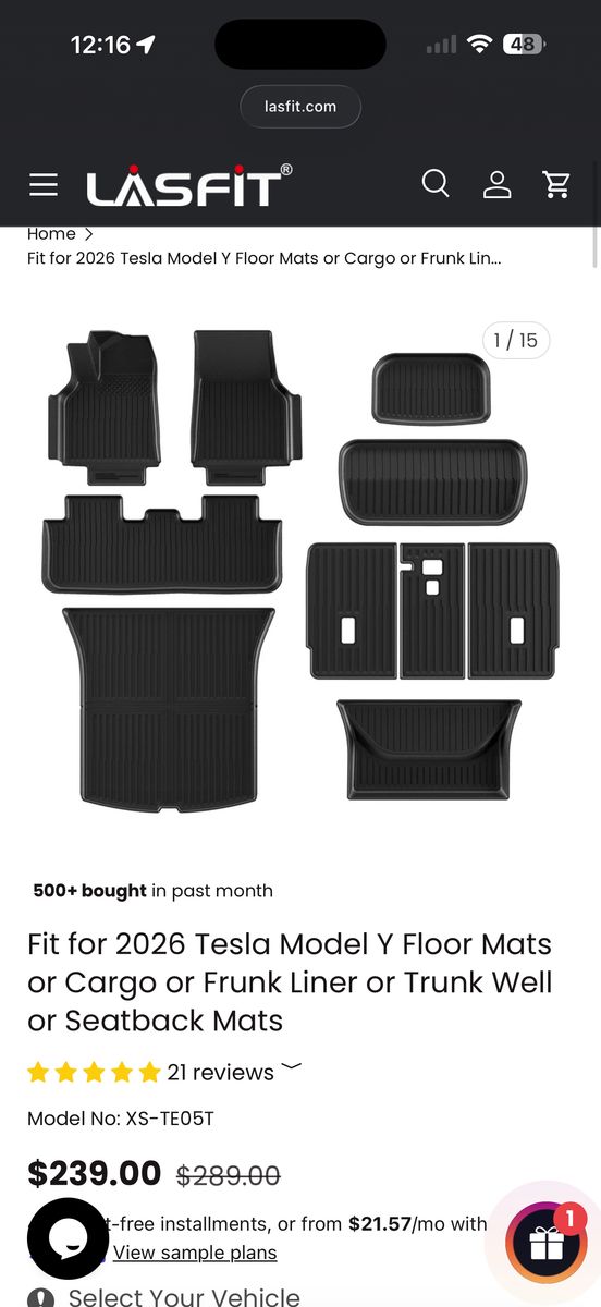 Lasfit Tesla Model Y Juniper Fppr Mats (2025-> new