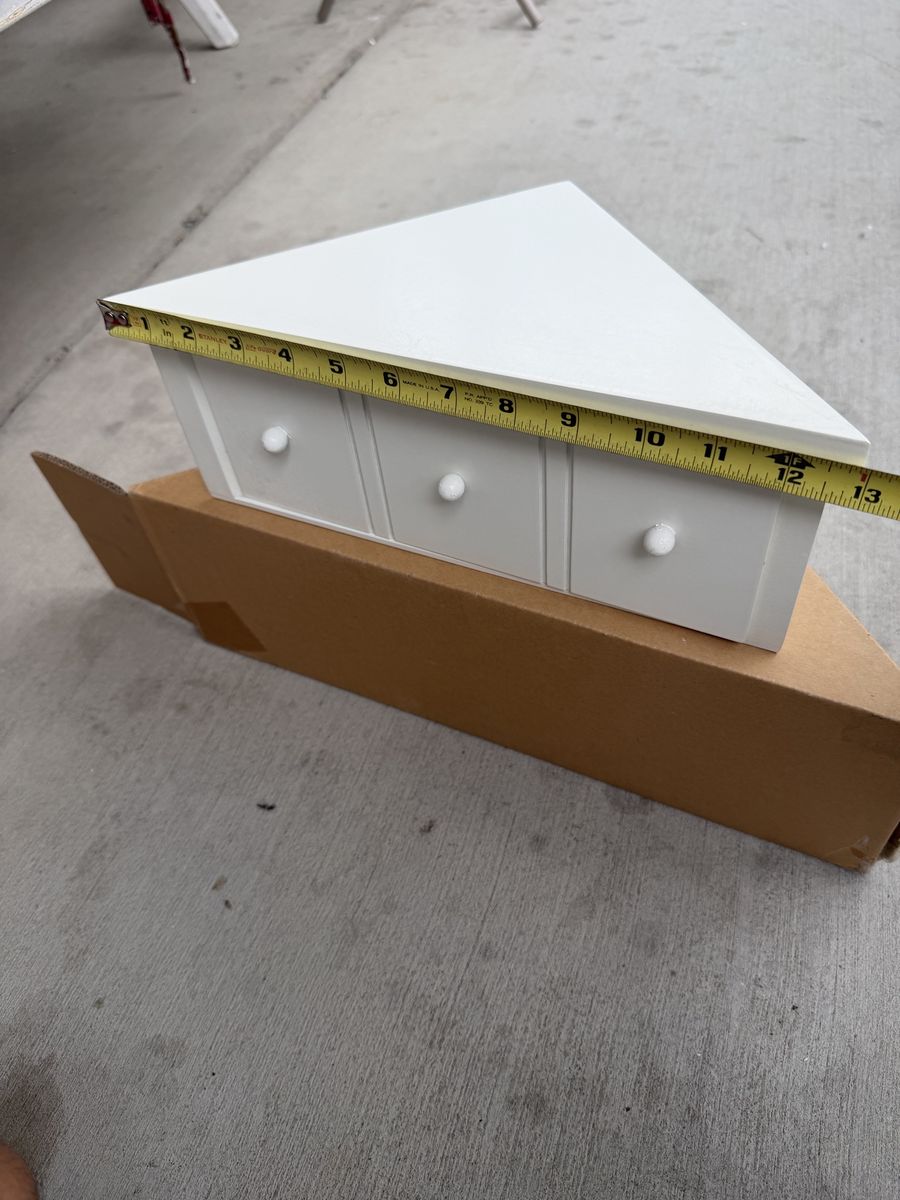 White Wooden Corner Wall Shelf with 3 Drawers