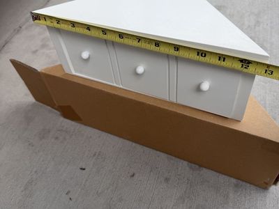 White Wooden Corner Wall Shelf with 3 Drawers