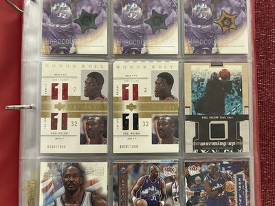 167 Different Karl Malone Basketball Relic Cards Lot - Upper Deck, Fleer Ultra, Topps Game Used Jerseys & Warm-Ups