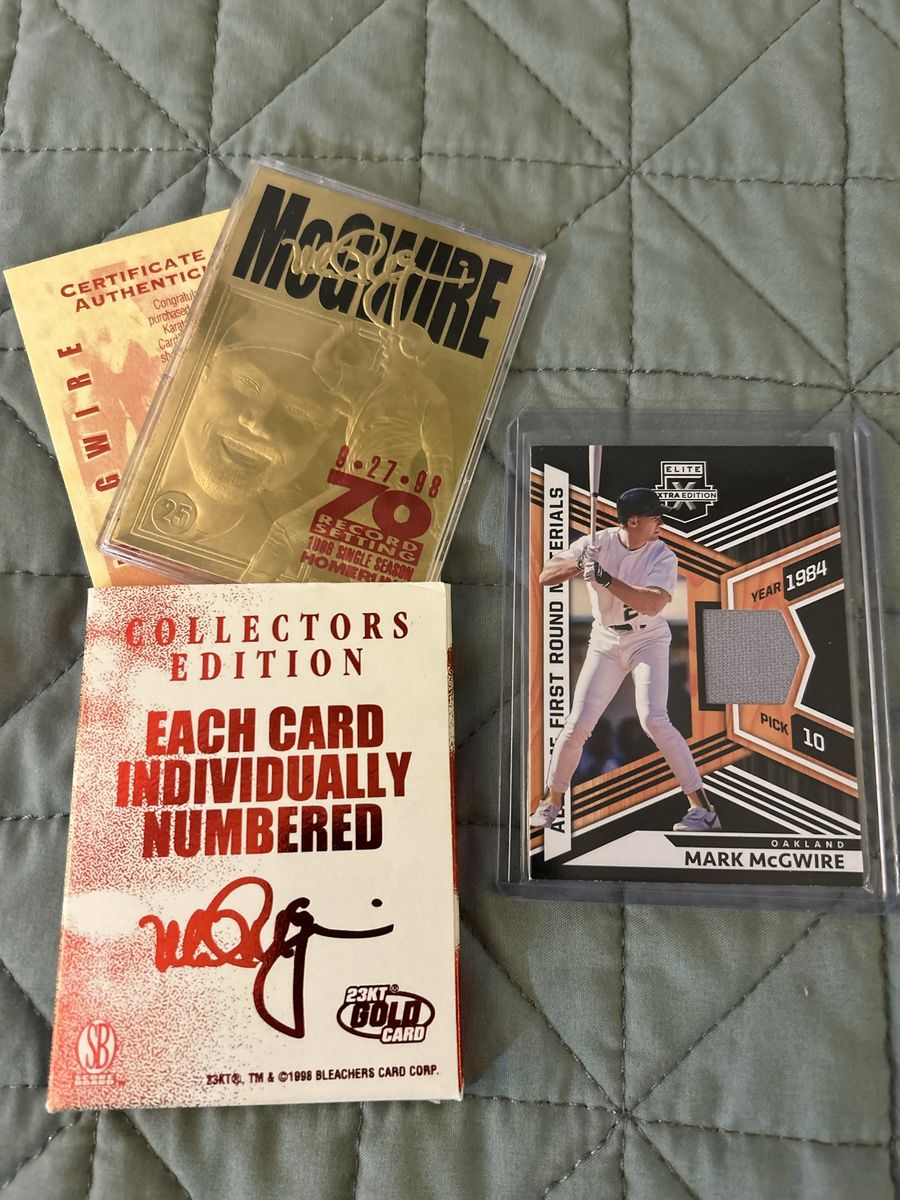Mark McGwire Gold 70 HR season 23 Kart Gold Card & Oakland Athletics MLB Game Used Jersey Card w/COA