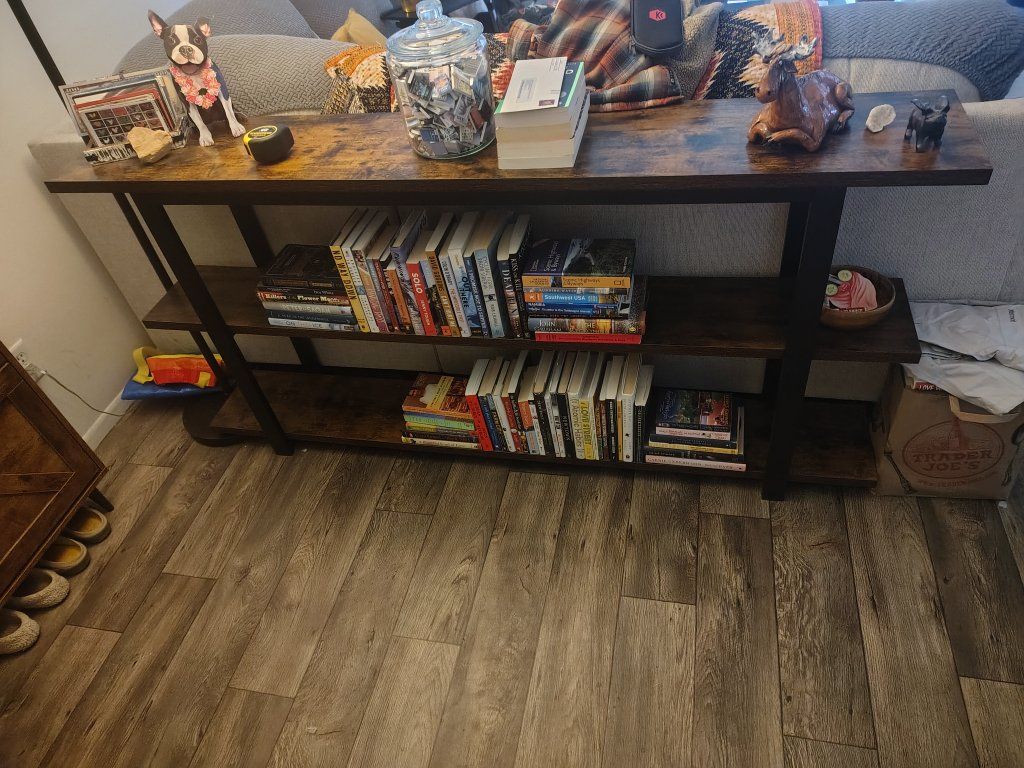 Industrial Sofa Table with 3-Tier Storage - Narrow Console Table for Living Room/Hallway