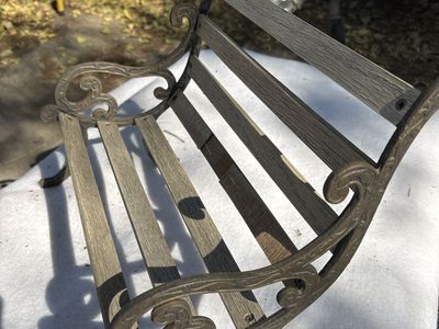 Miniature Park Bench Decor with Metal Frame and Wooden Slats 16 inch long