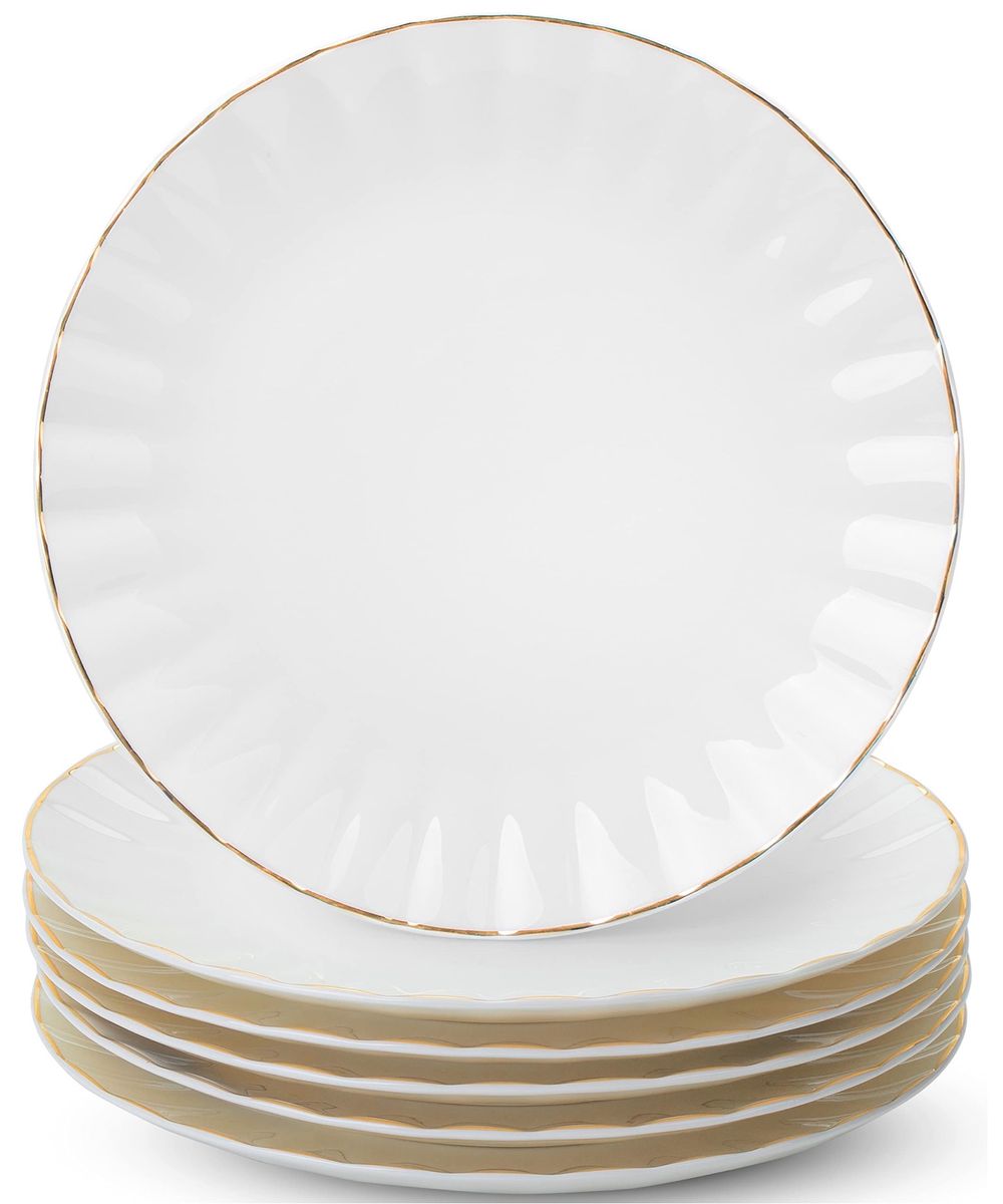 BTaT- White Dessert Plates, Set of 6, 8 inch, White Porcelain with Gold Trim, Small Plate, Small Appetizer Plates, Christmas Gif