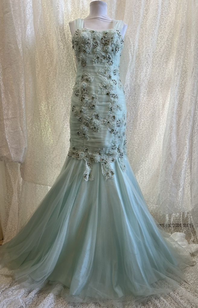 Elegant Mint Beaded Mermaid Prom Dress